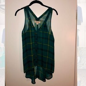 Turquoise plaid chiffon blouse